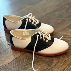 Vintage Coasters White Black Leather Camel Sole Classic Kids Shoes Size 4